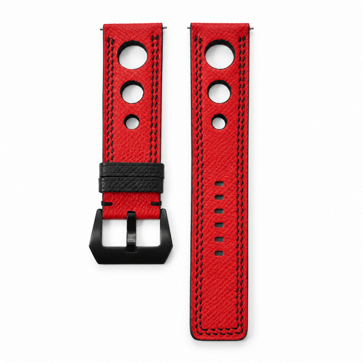 Red 3 Holes Rally Epsom Leather Watch Strap