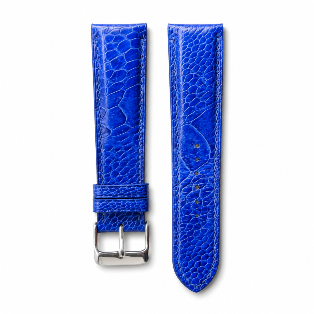 Padded Blue Ostrich Leg Leather Watch Strap