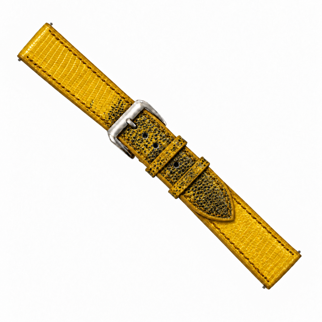 Yellow Black Lizard Leather Watch Strap