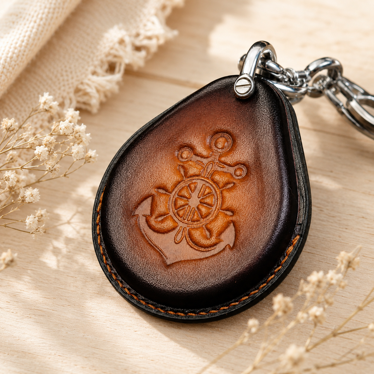 Custom Leather Key Fob Cover Compatible with Harley-Davidson Low Rider