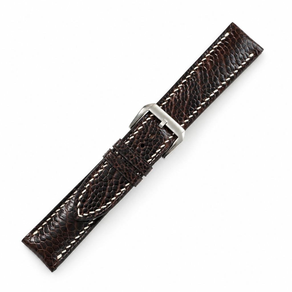 Nicotine Brown Small Scale Ostrich Leg Leather Watch Strap