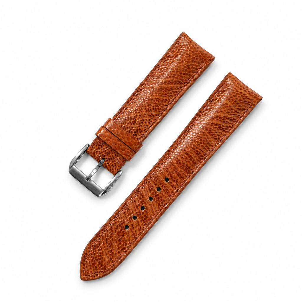 Padded Golden Cognac Small Scale Ostrich Leg Leather Watch Strap