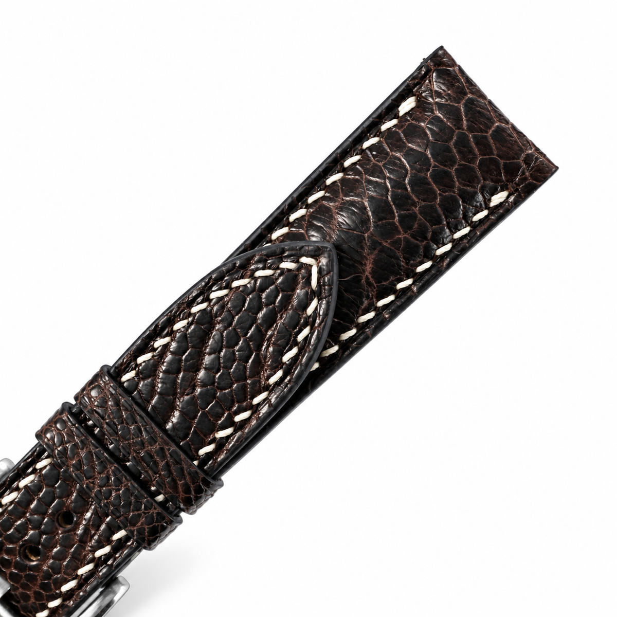 Nicotine Brown Small Scale Ostrich Leg Leather Watch Strap