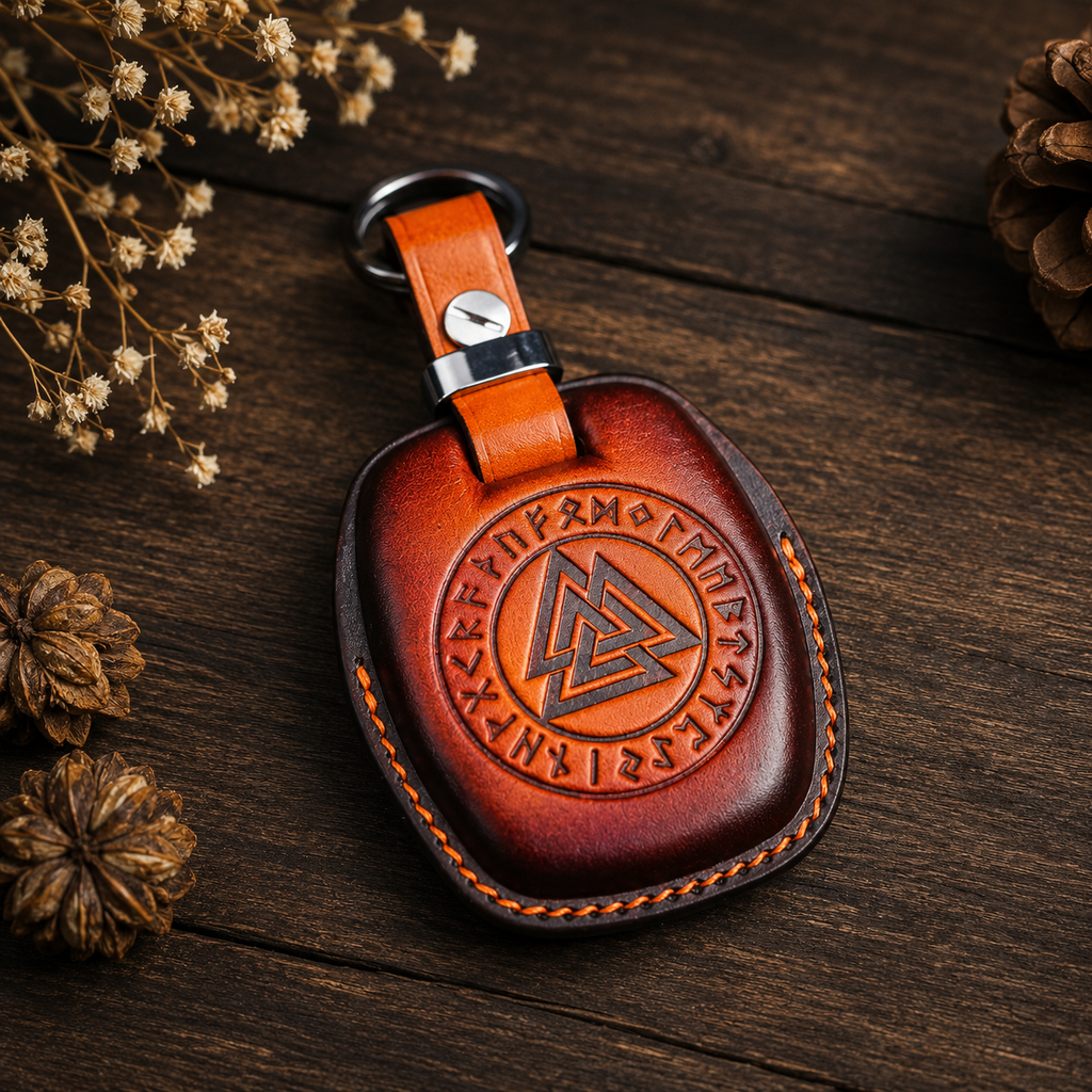 Custom Leather Key Fob Cover Compatible with Harley-Davidson Fat Boy, Street Glide, Road Glide
