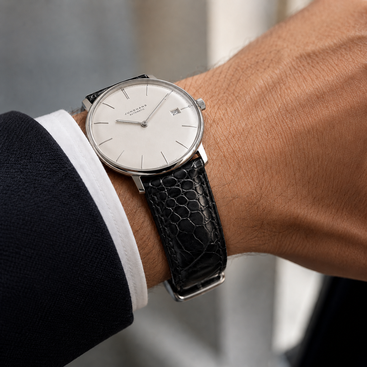 Black Ostrich Leg Leather Watch Strap