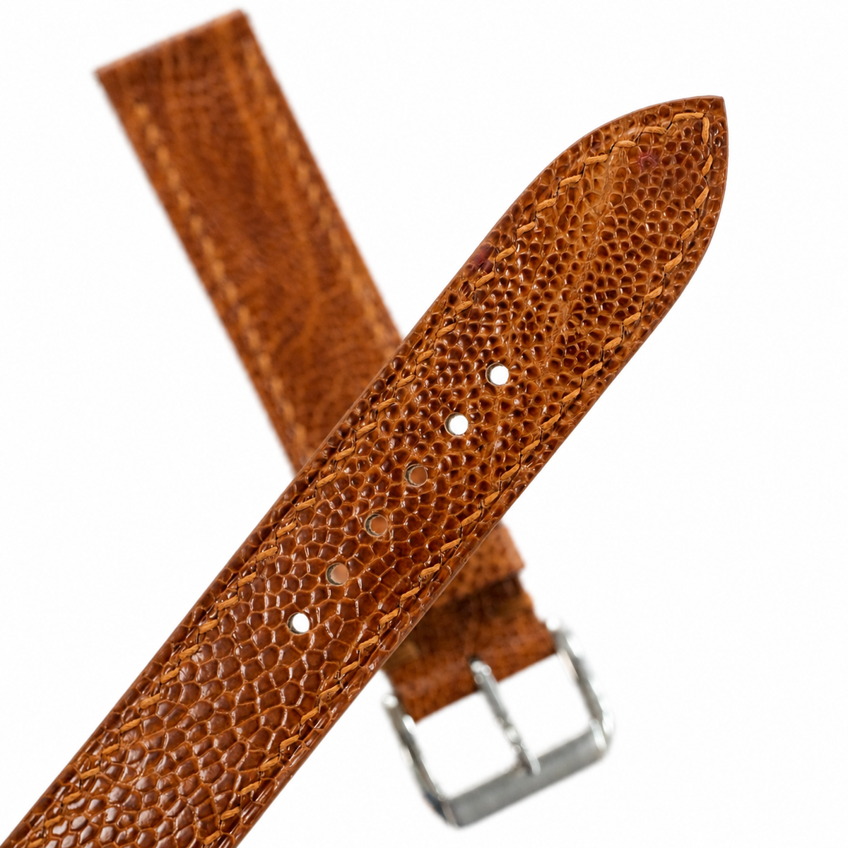 Flat Golden Cognac Ostrich Leg Leather Watch Strap