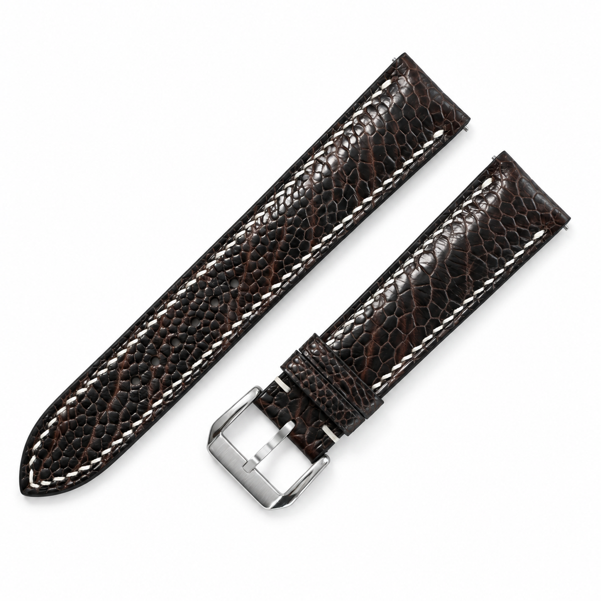 Nicotine Brown Small Scale Ostrich Leg Leather Watch Strap