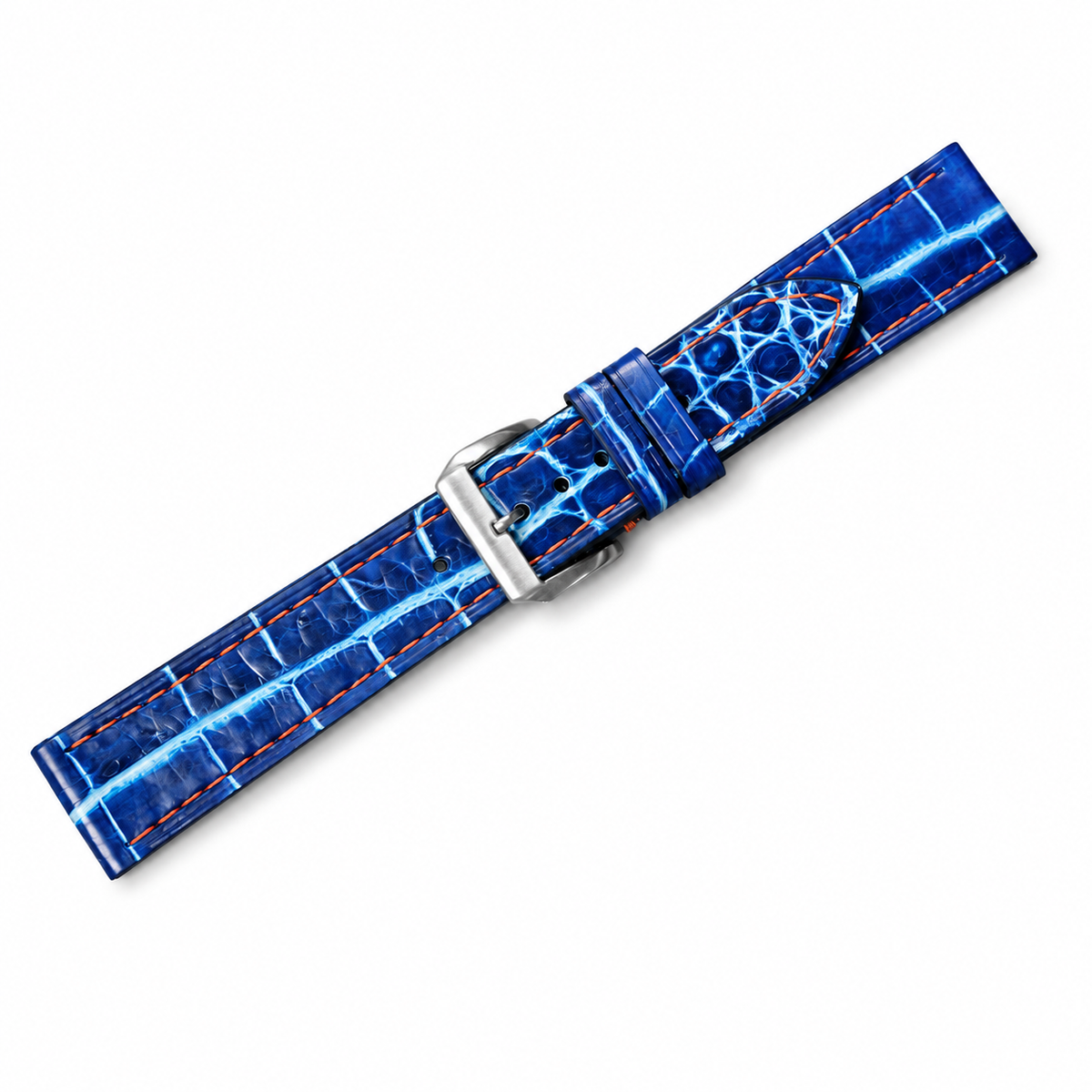 Patina Blue White Alligator Leather Watch Strap