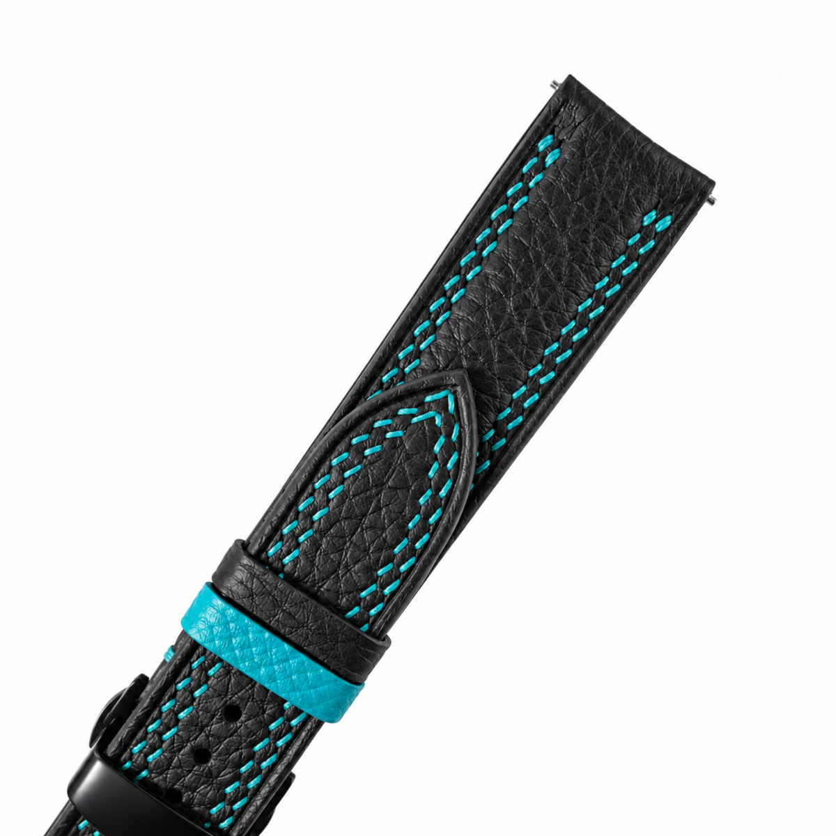 Black Togo Turquoise Double Stitch Leather Watch Strap
