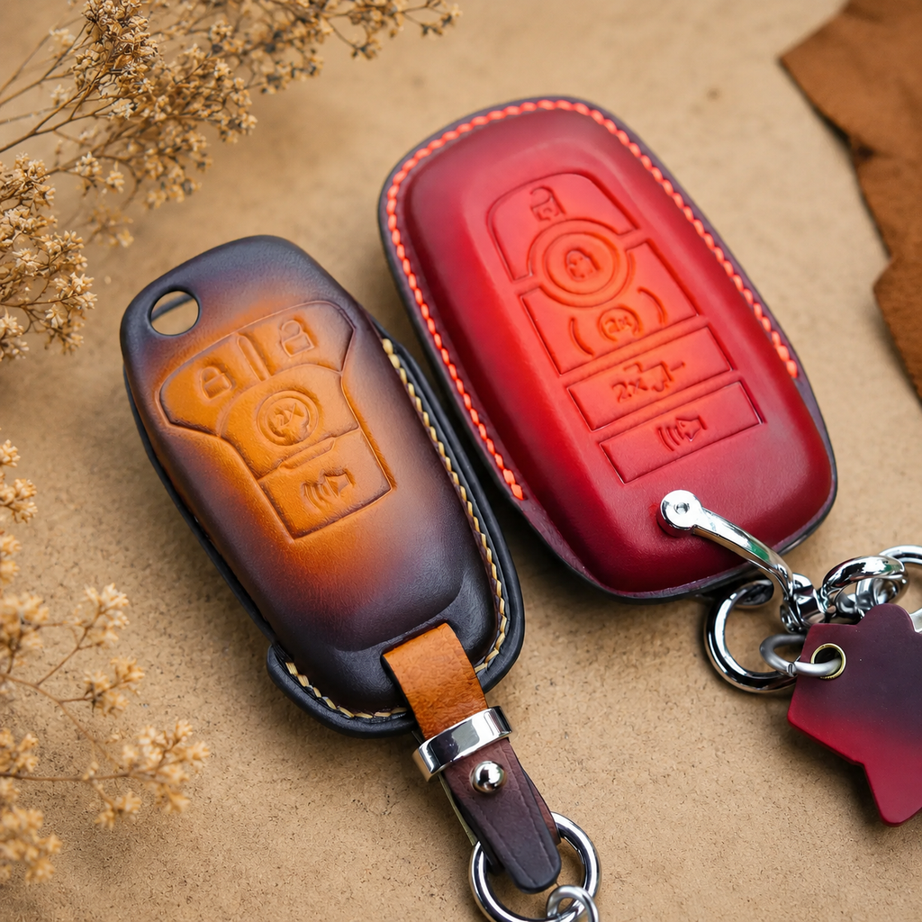 Custom Leather Key Fob Cover Compatible with Ford F-150, Raptor, Tremor and Explorer