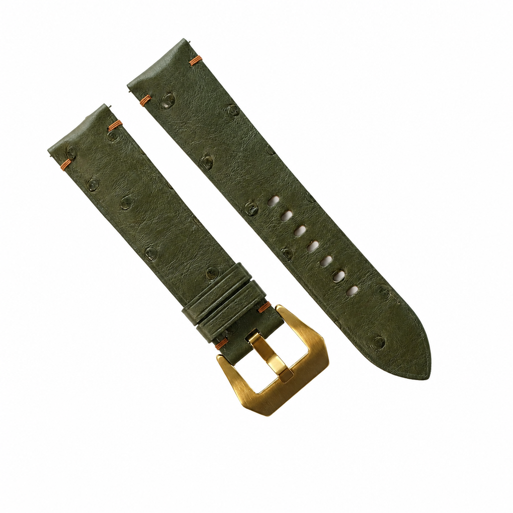 Dark Olive Green Ostrich Leather Watch Strap