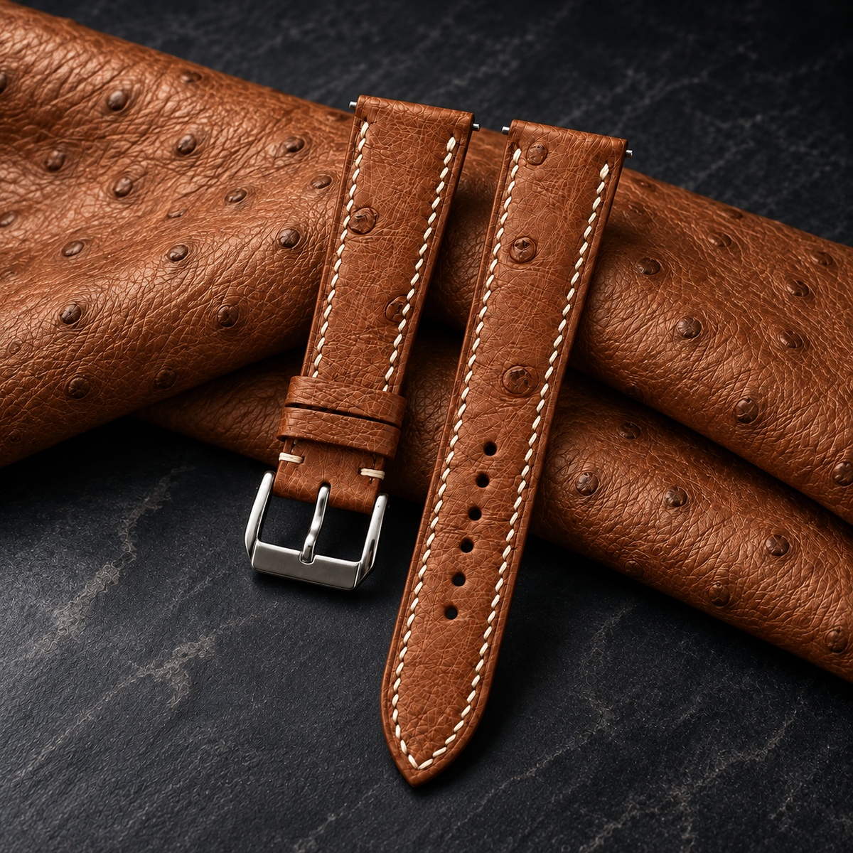 Cognac Brown Ostrich Leather Watch Strap