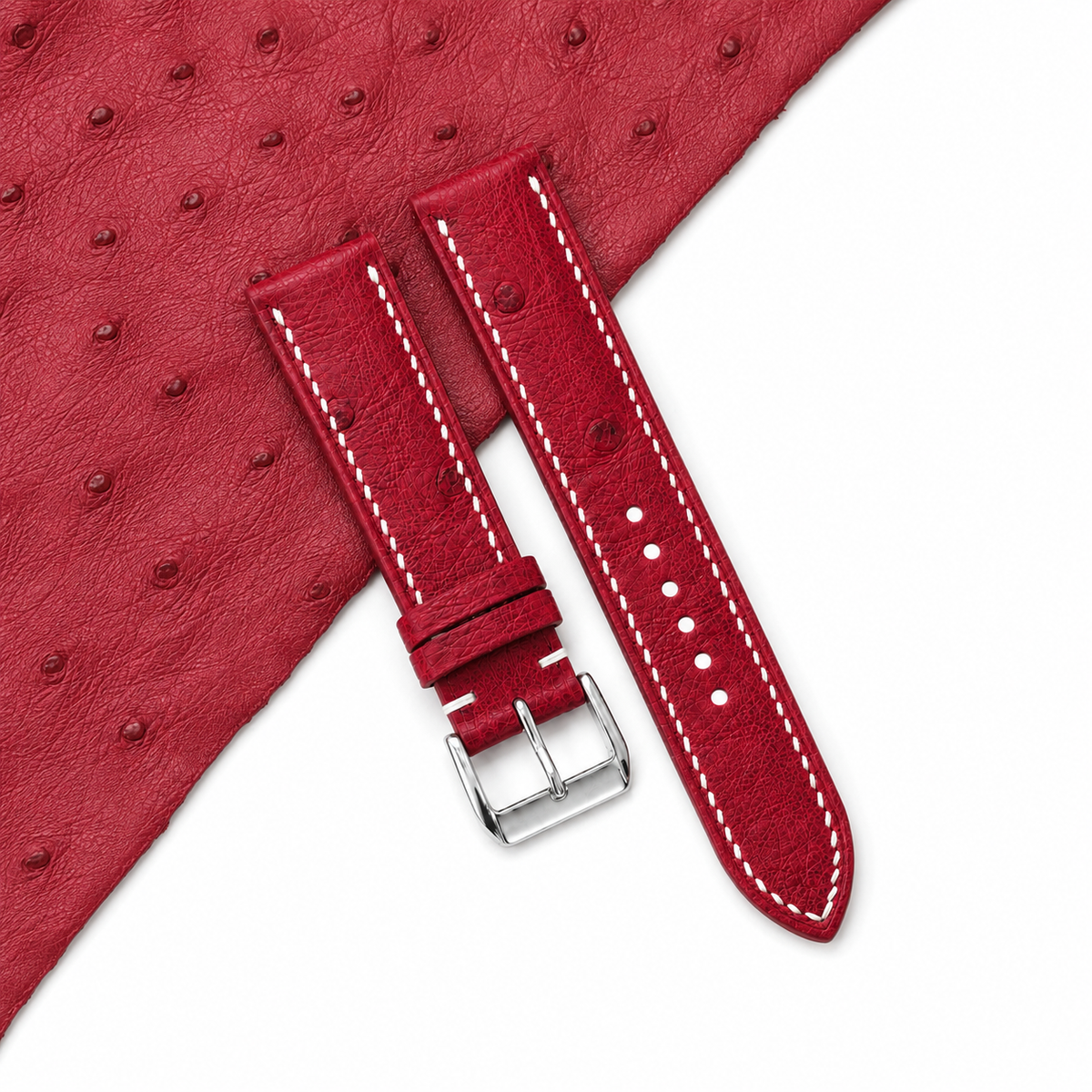 Raspberry Red Ostrich Leather Watch Strap