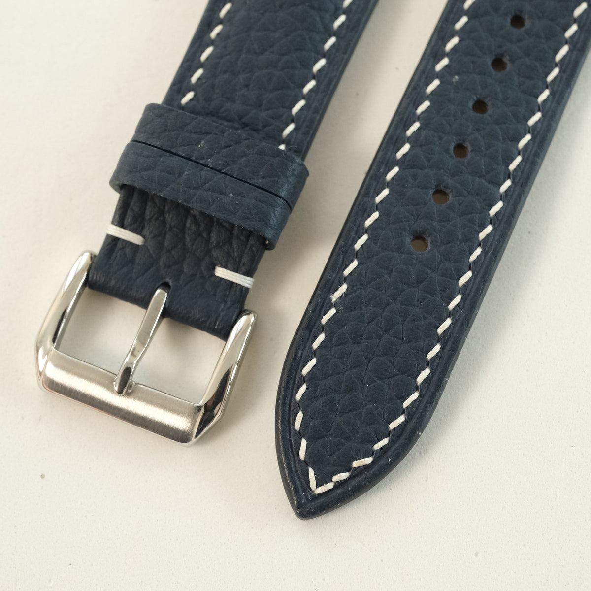 Padded Black Togo Leather Watch Strap