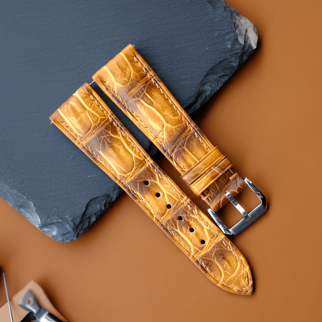 Yellow Patina Alligator Leather Watch Strap