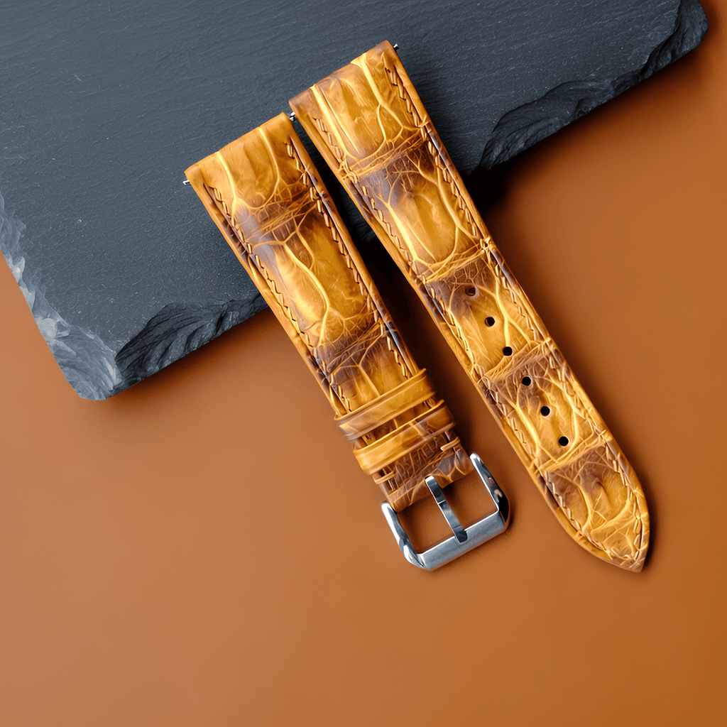 Yellow Patina Alligator Leather Watch Strap