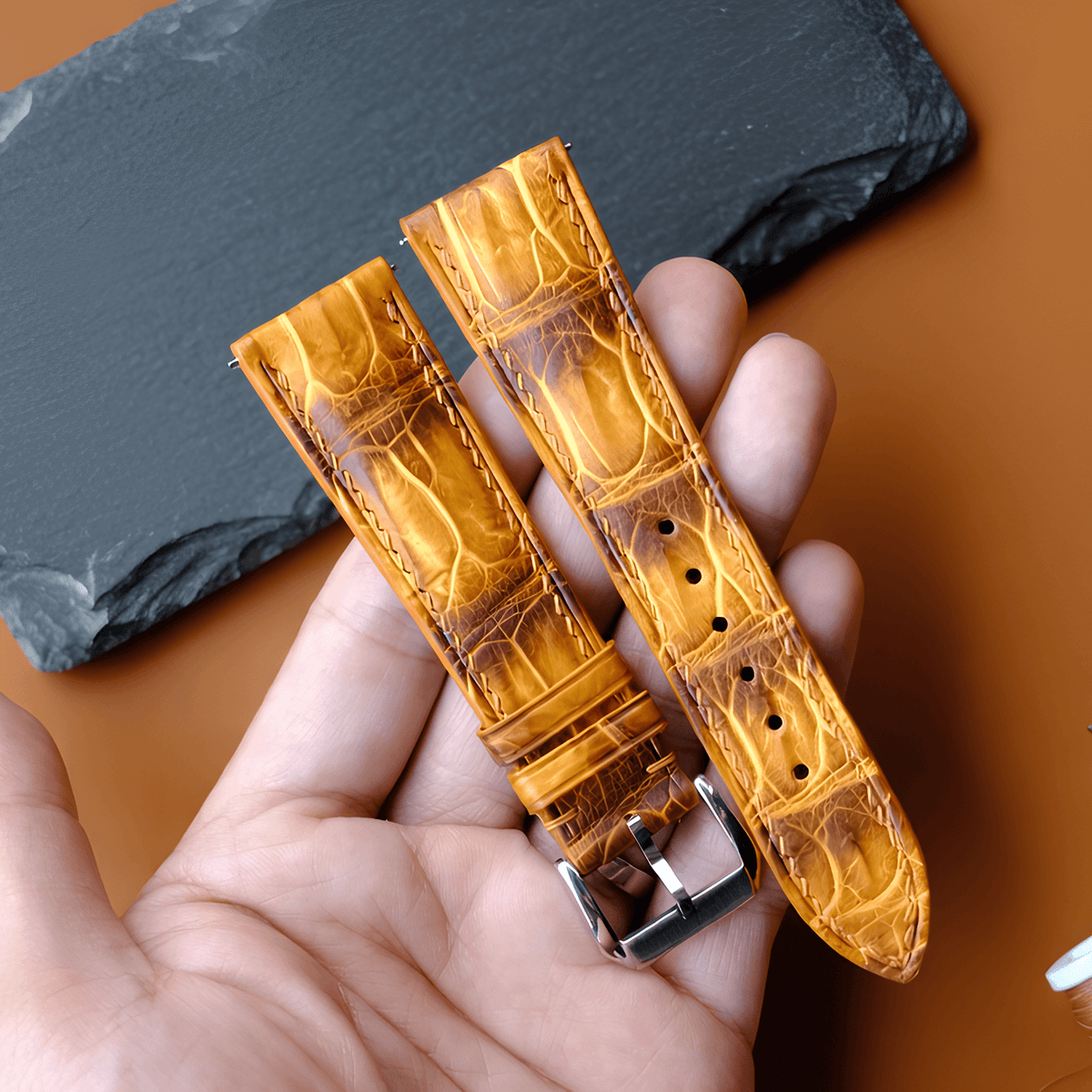 Yellow Patina Alligator Leather Watch Strap
