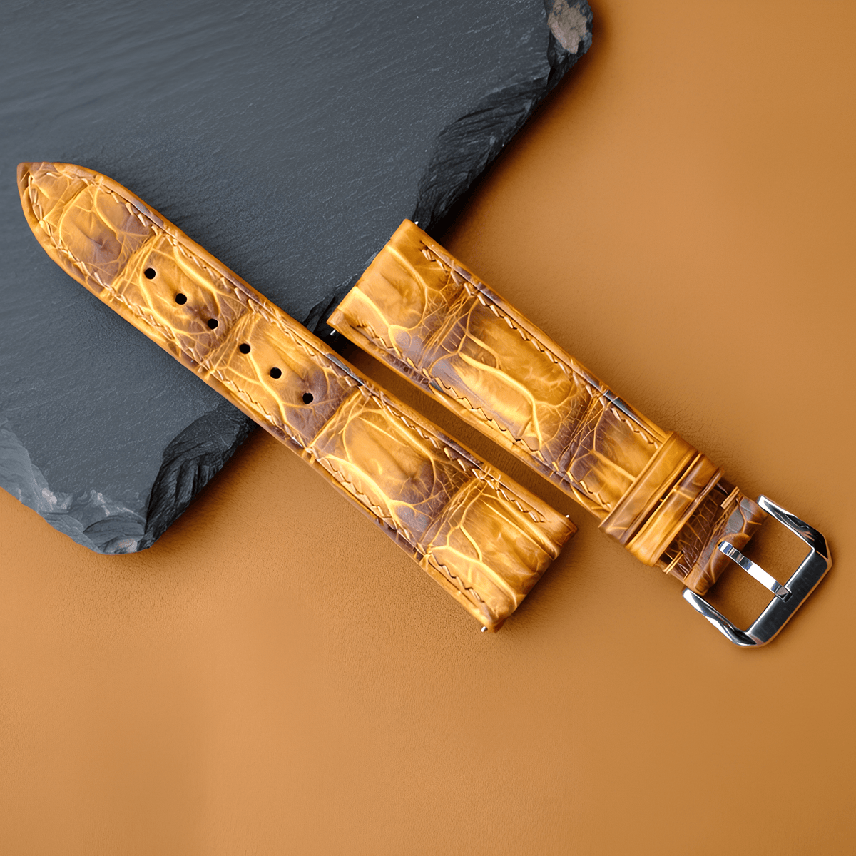 Yellow Patina Alligator Leather Watch Strap