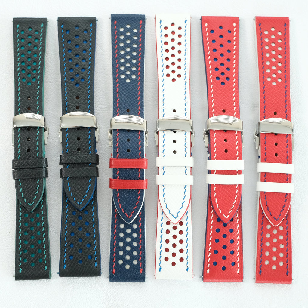 Custom Racing Holes Rally Leather Watch Strap - Contrast Color Underlay