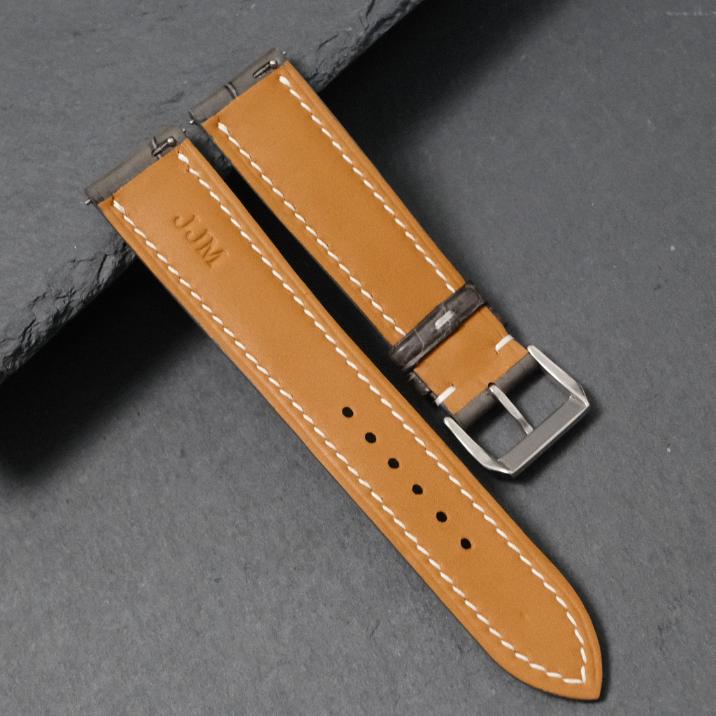 Padded Gray Alligator Leather Watch Strap