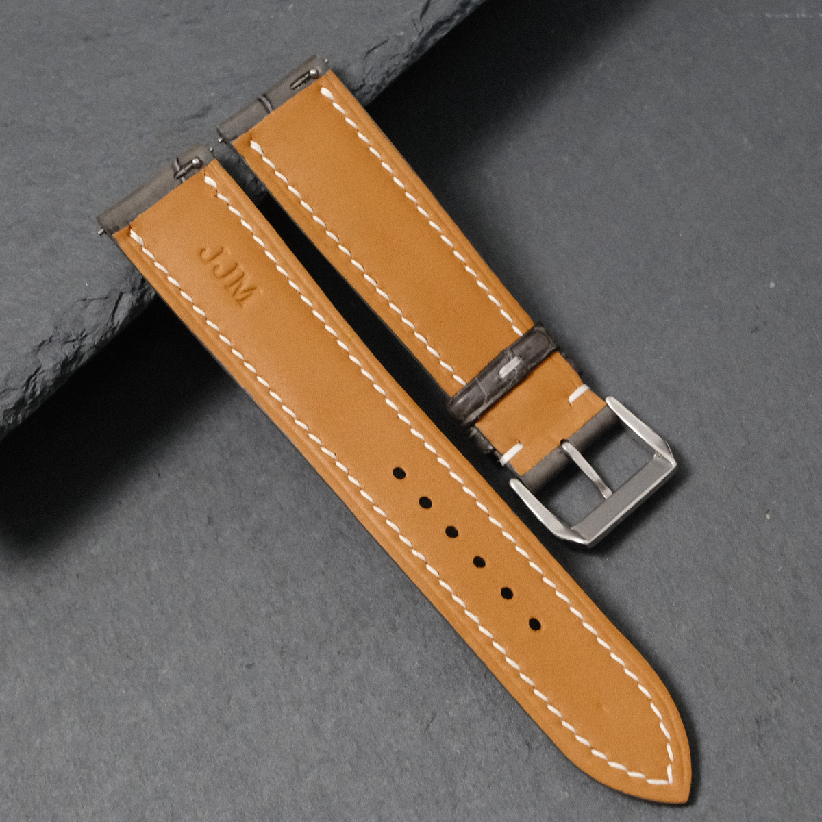 Padded Gray Alligator Leather Watch Strap