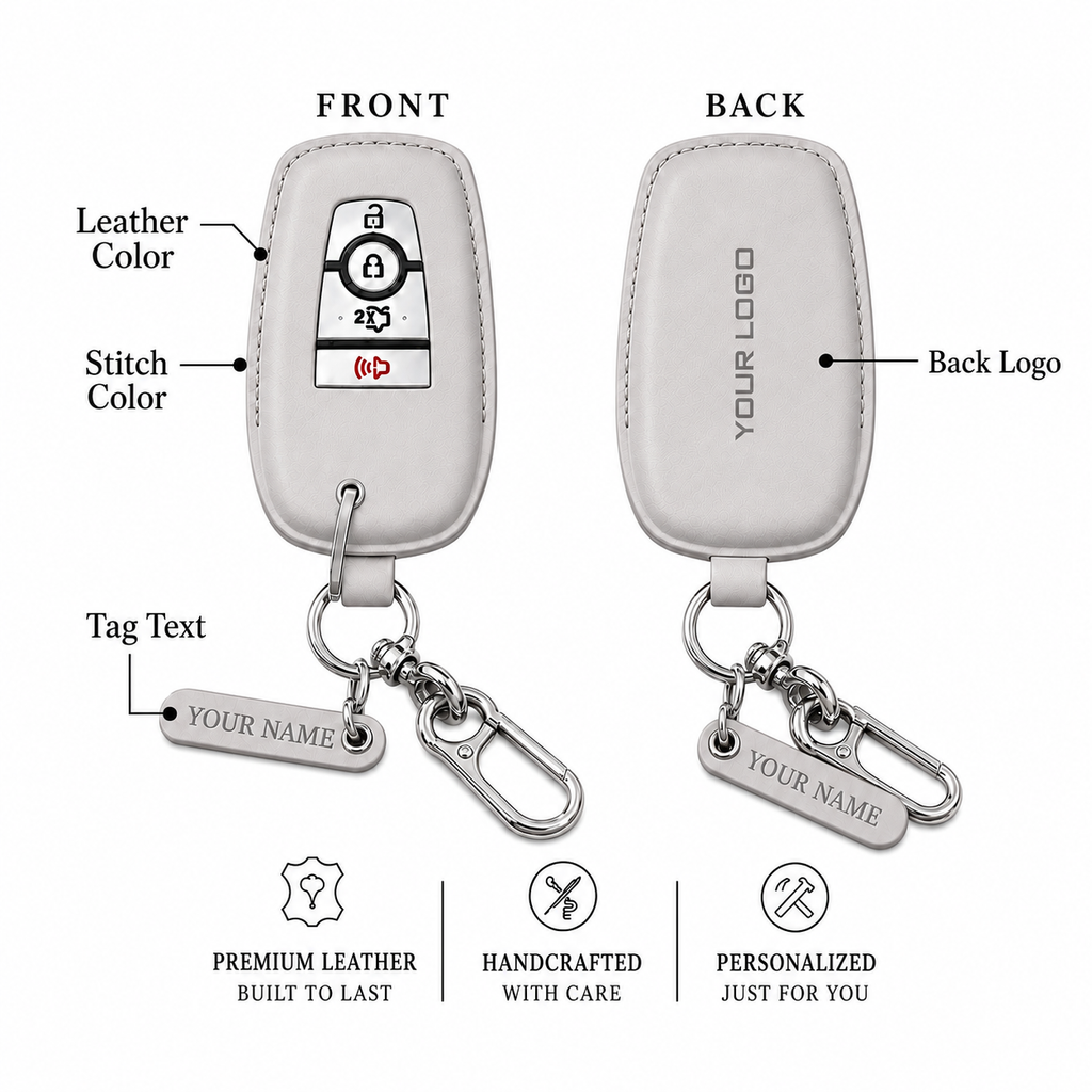 Custom Leather Key Fob Cover - Personalized Car Key Case