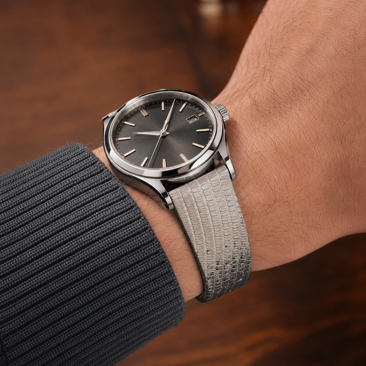 Natural Wild Gray Lizard Leather Watch Strap