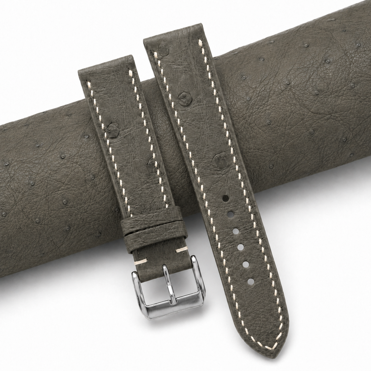 Olive Gray Ostrich Leather Watch Strap