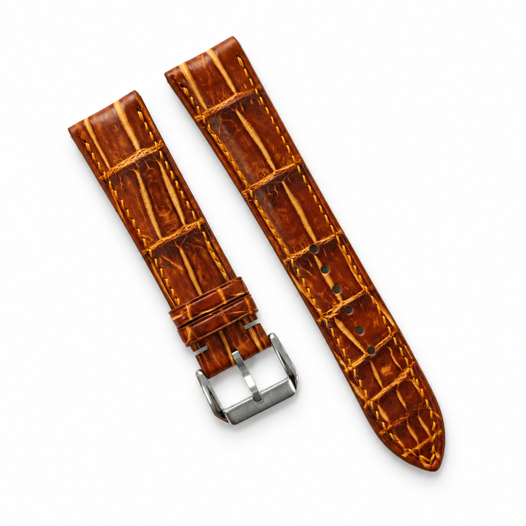 Amber Brown Patina Alligator Leather Watch Strap