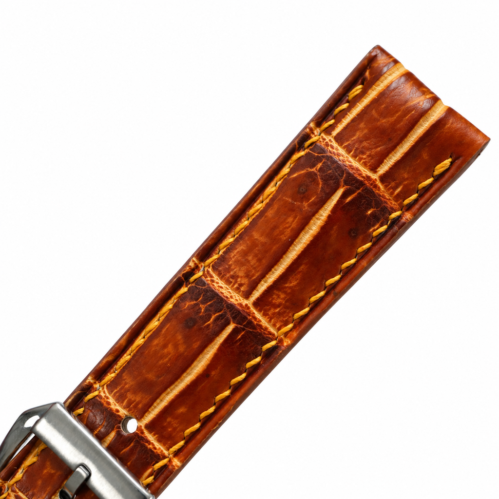 Amber Brown Patina Alligator Leather Watch Strap