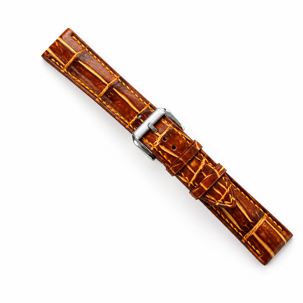 Amber Brown Patina Alligator Leather Watch Strap
