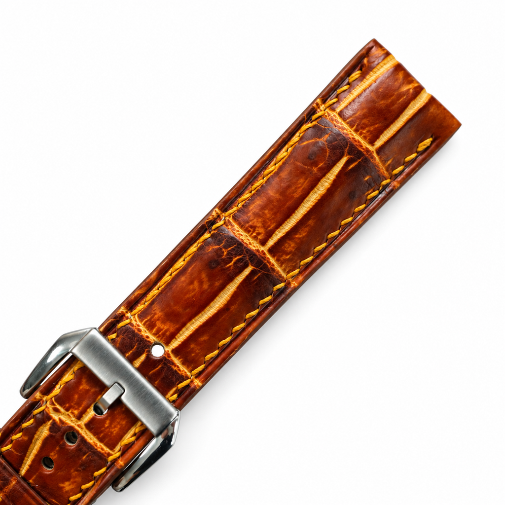 Amber Brown Patina Alligator Leather Watch Strap