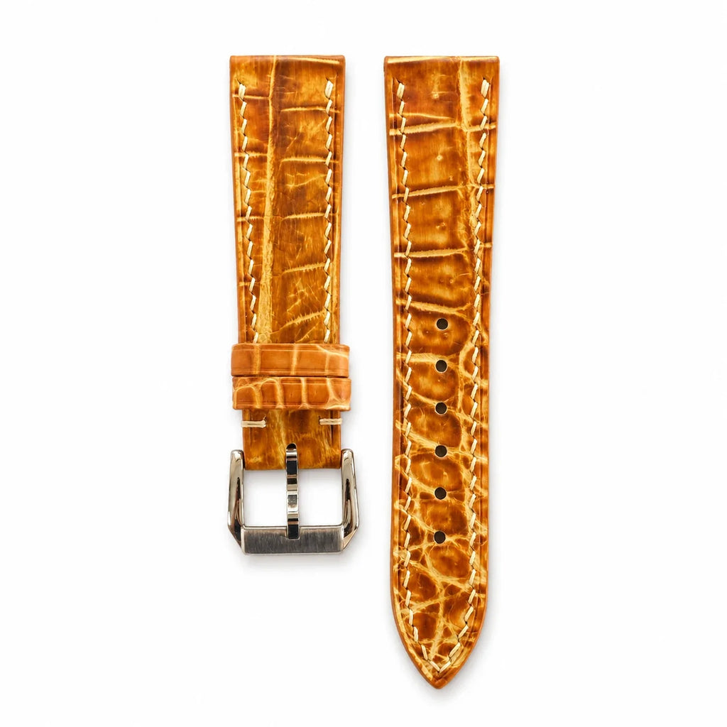 Amber Cognac Hand-Patina Alligator Leather Watch Strap