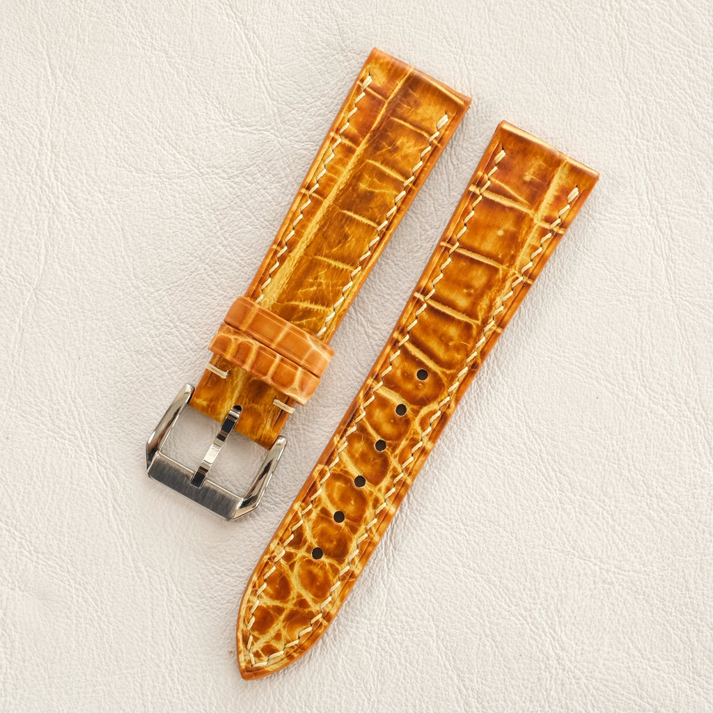 Amber Cognac Hand-Patina Alligator Leather Watch Strap