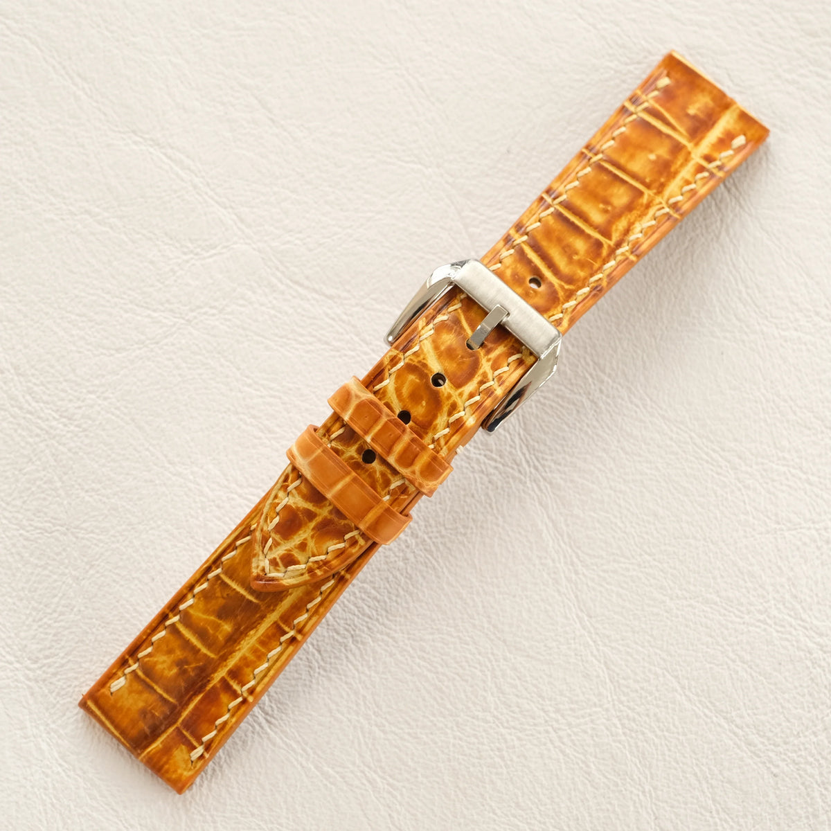 Amber Cognac Hand-Patina Alligator Leather Watch Strap
