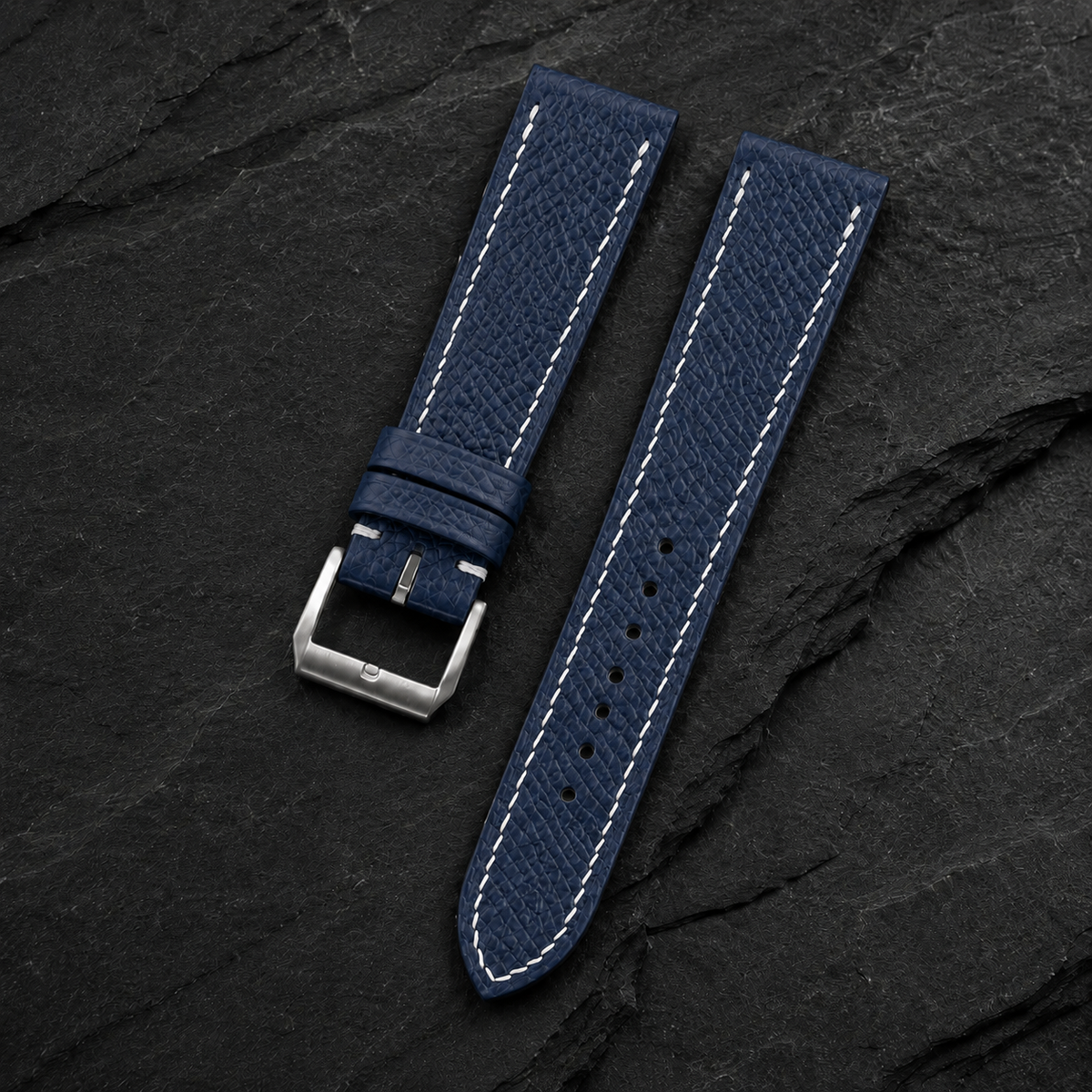 Flat Dark Navy Epsom Leather Watch Strap