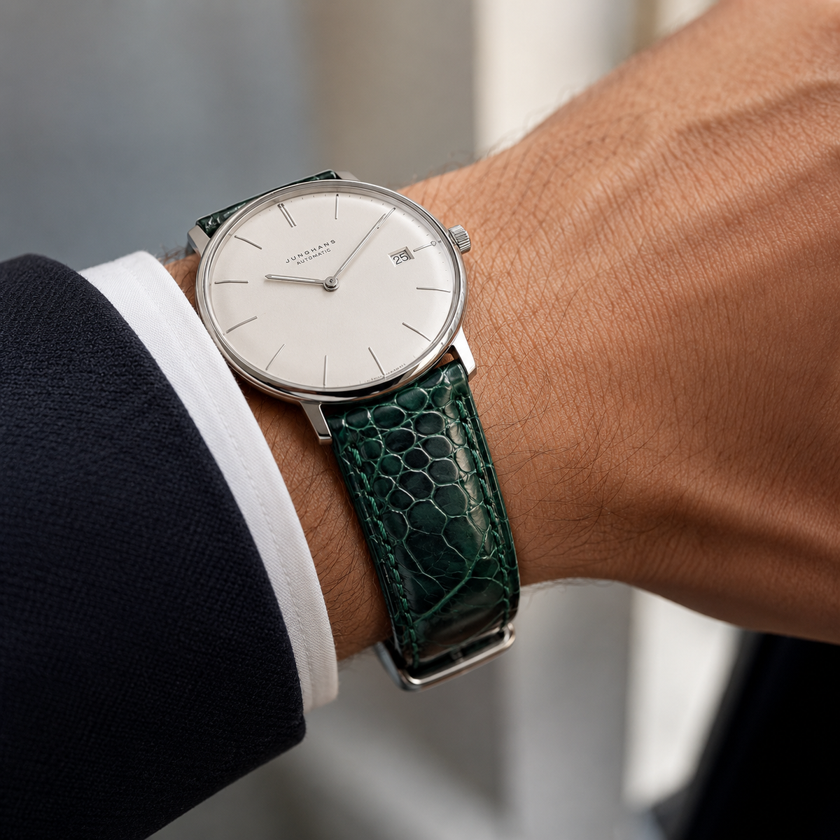 Padded Green Ostrich Leg Leather Watch Strap