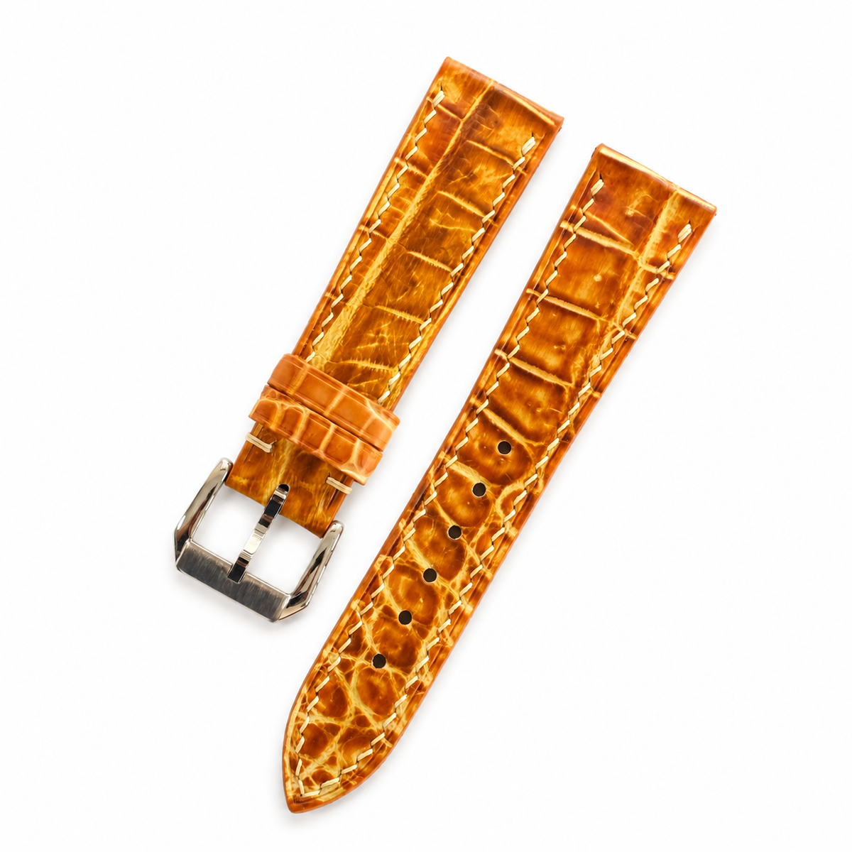 Amber Cognac Hand-Patina Alligator Leather Watch Strap