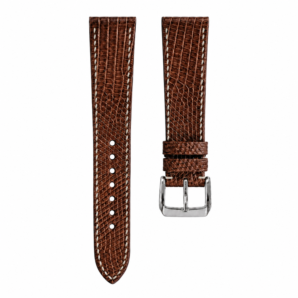 Flat Chocolate Brown Lizard Leather Watch Strap