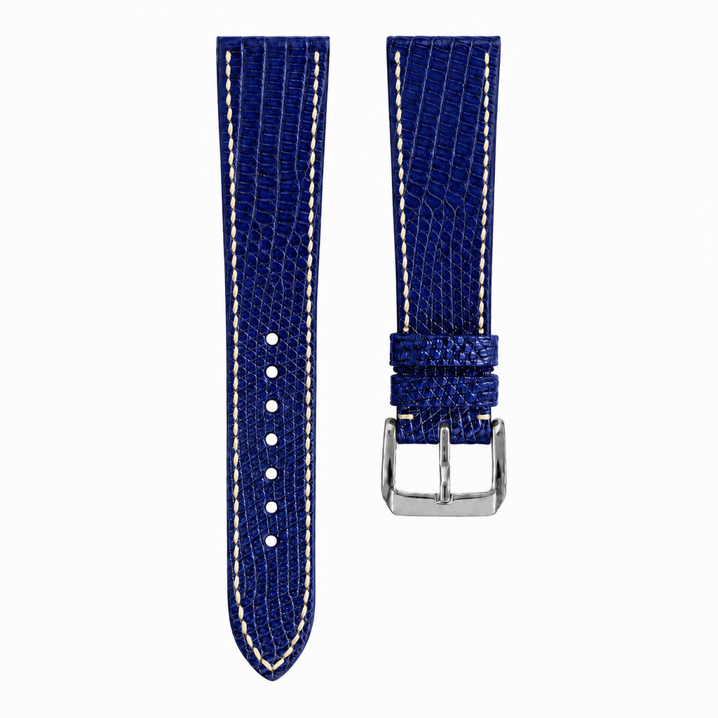 Flat Navy Lizard Leather Watch Strap