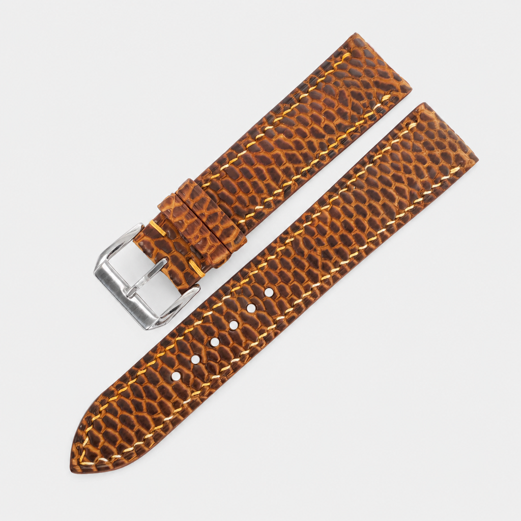 Patina Antique Cognac Beaver Tail Leather Watch Strap