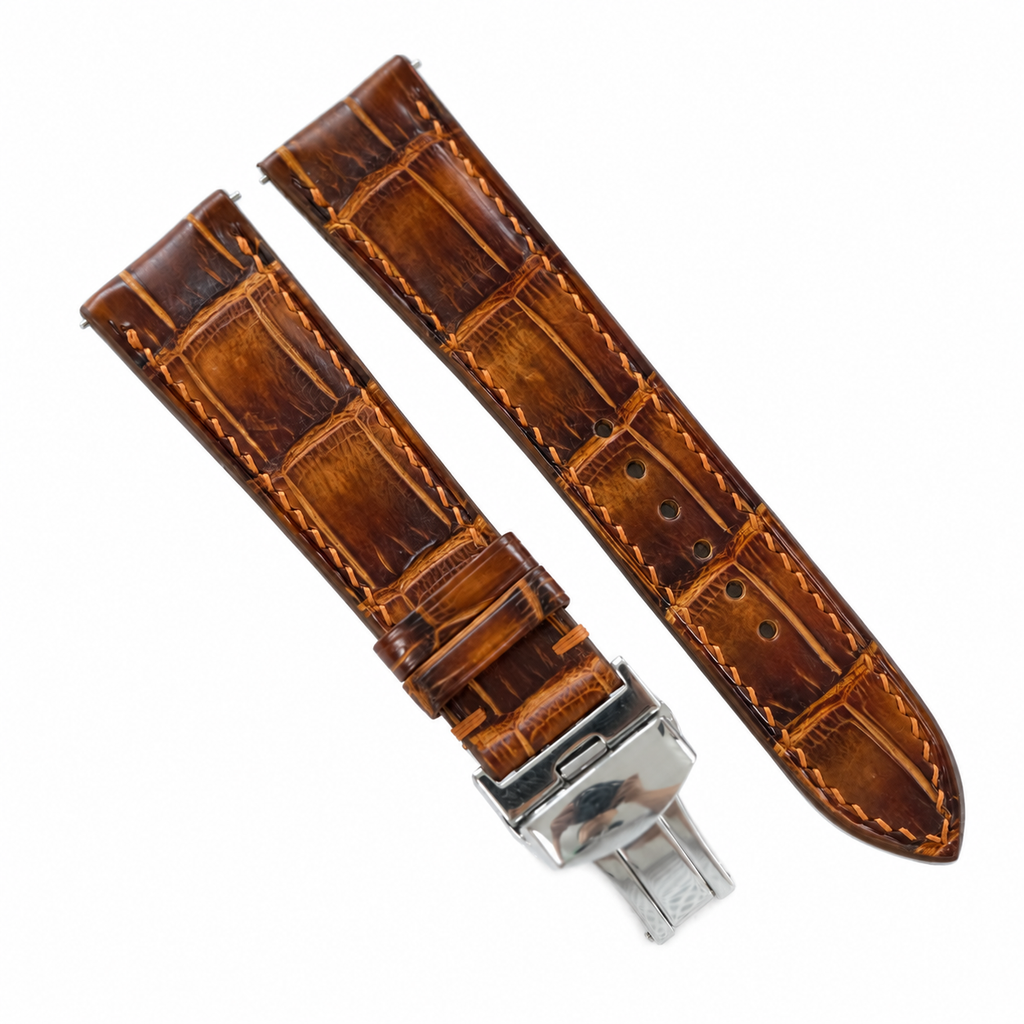 Antique Cognac Brown Patina Alligator Leather Watch Strap