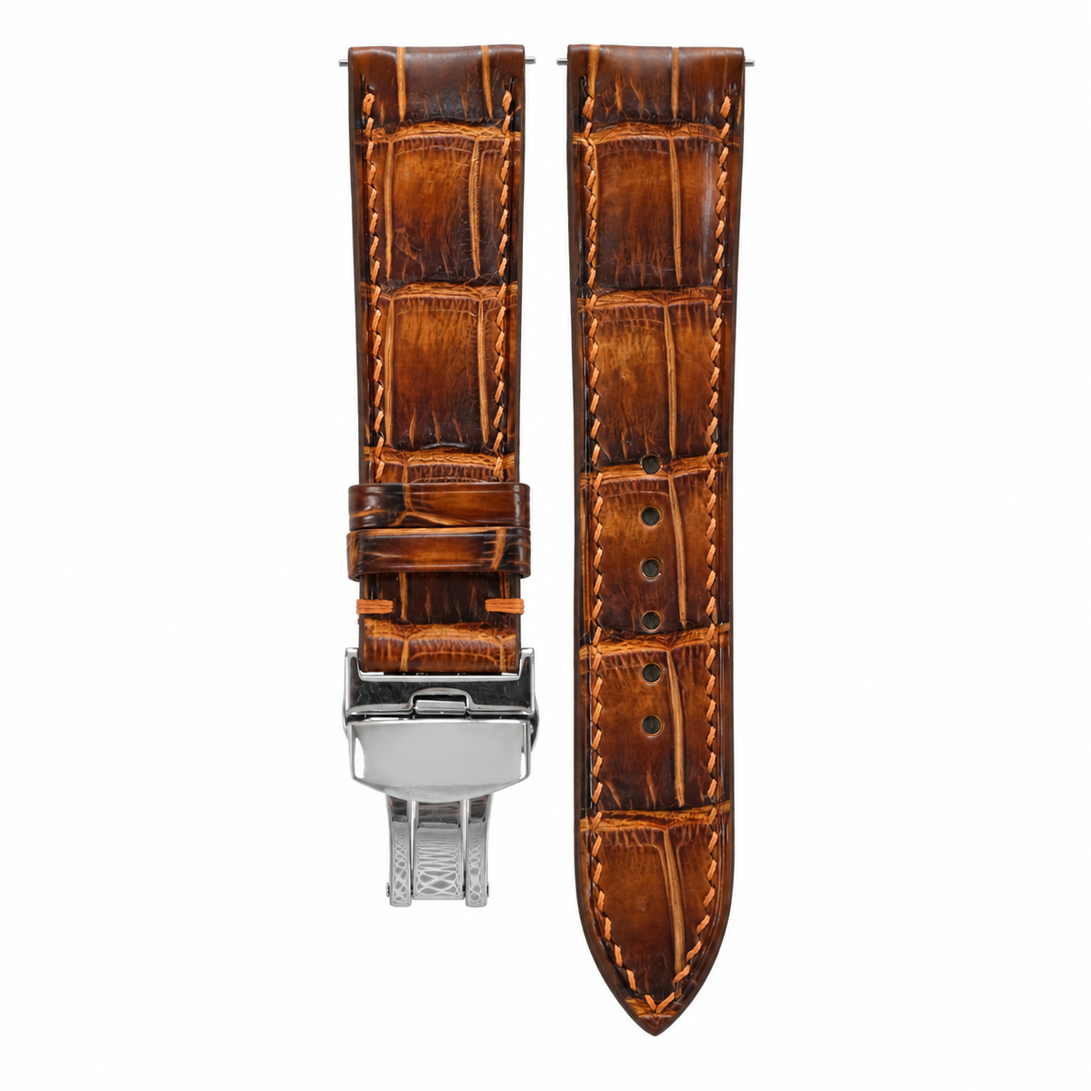 Antique Cognac Brown Patina Alligator Leather Watch Strap