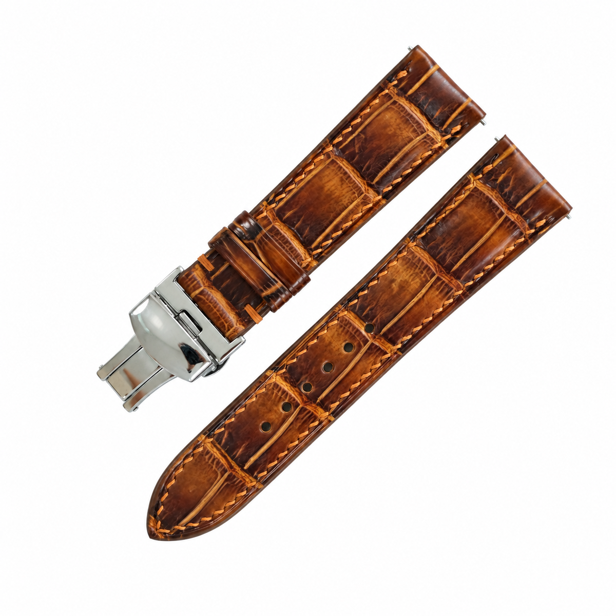 Antique Cognac Brown Patina Alligator Leather Watch Strap