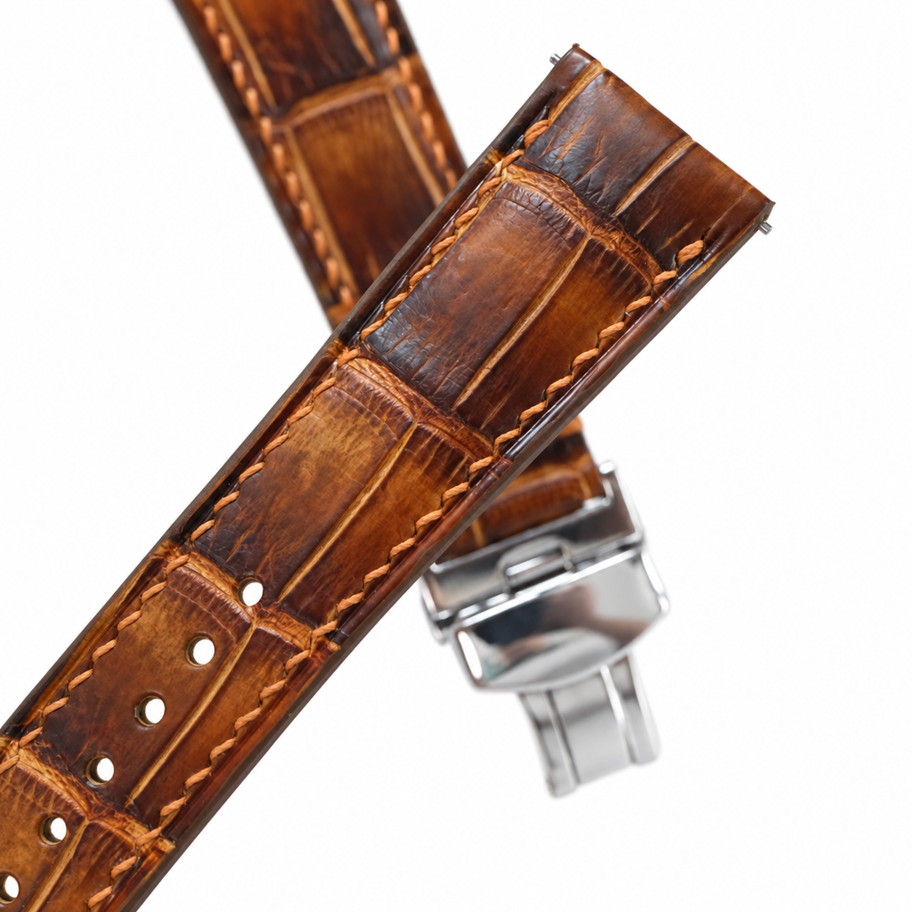 Antique Cognac Brown Patina Alligator Leather Watch Strap