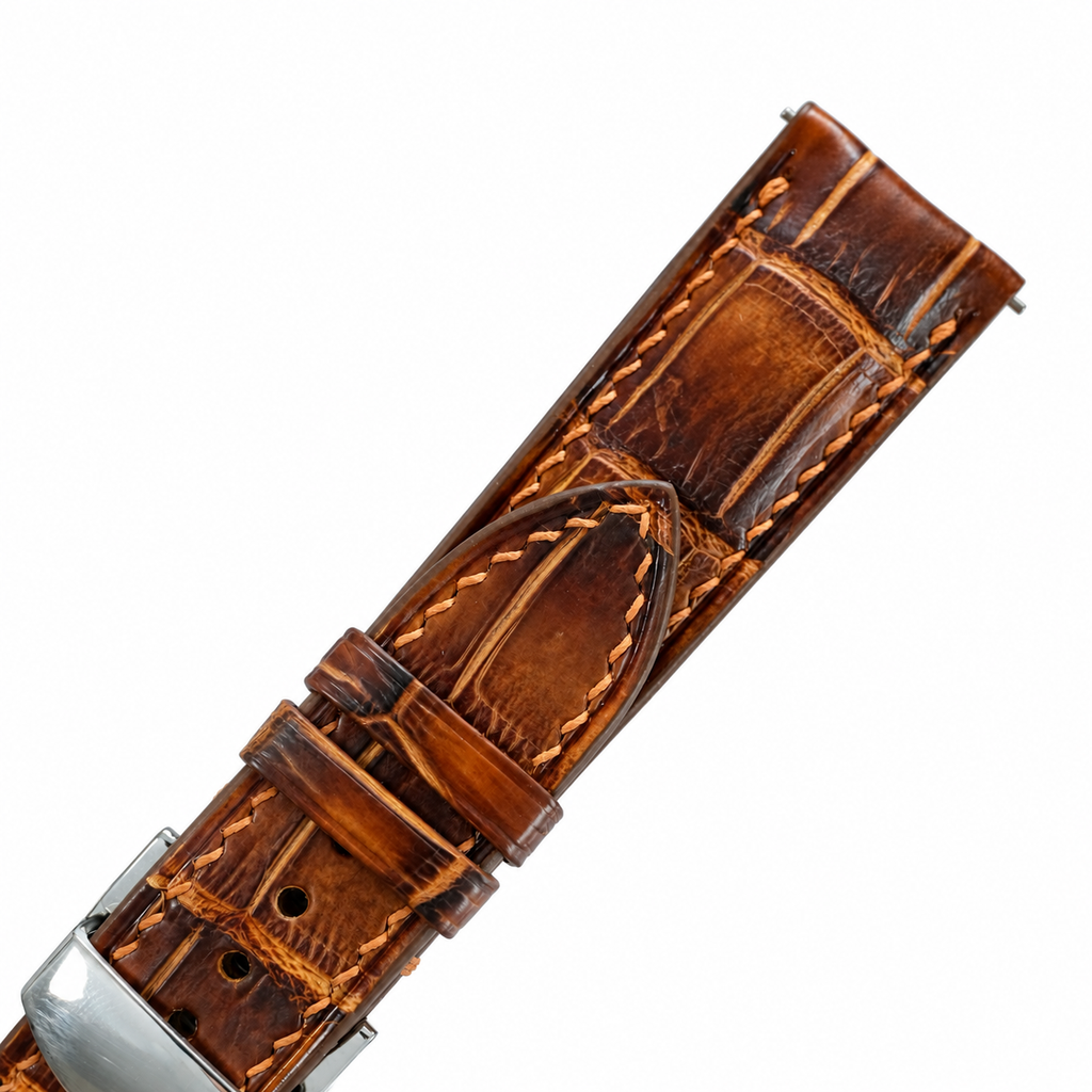 Antique Cognac Brown Patina Alligator Leather Watch Strap