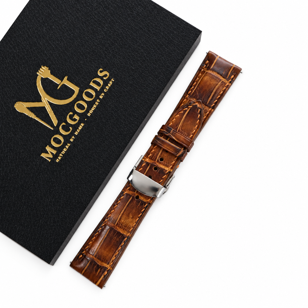 Antique Cognac Brown Patina Alligator Leather Watch Strap