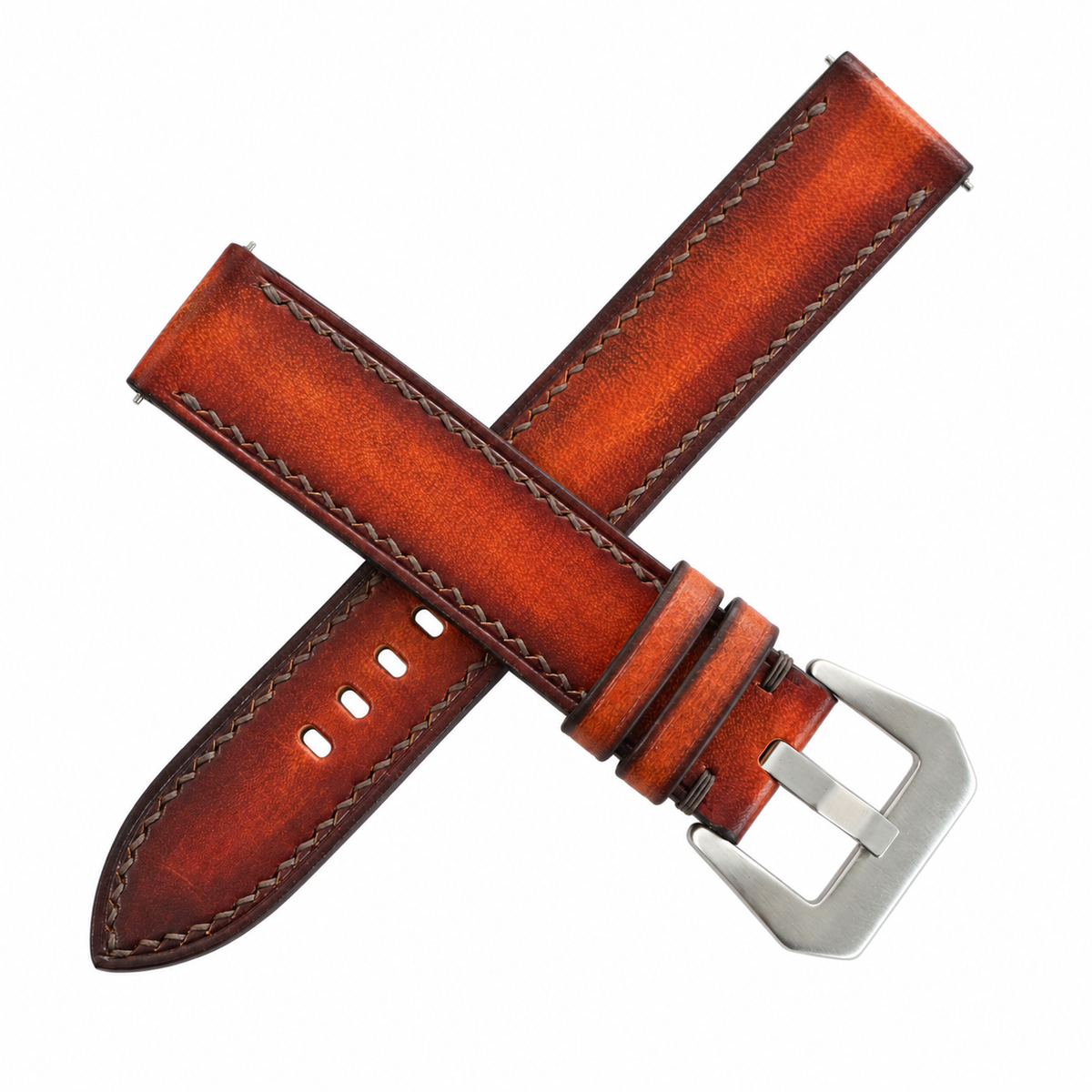 Antique Cognac Patina Vegetable Tanned Leather Watch Strap