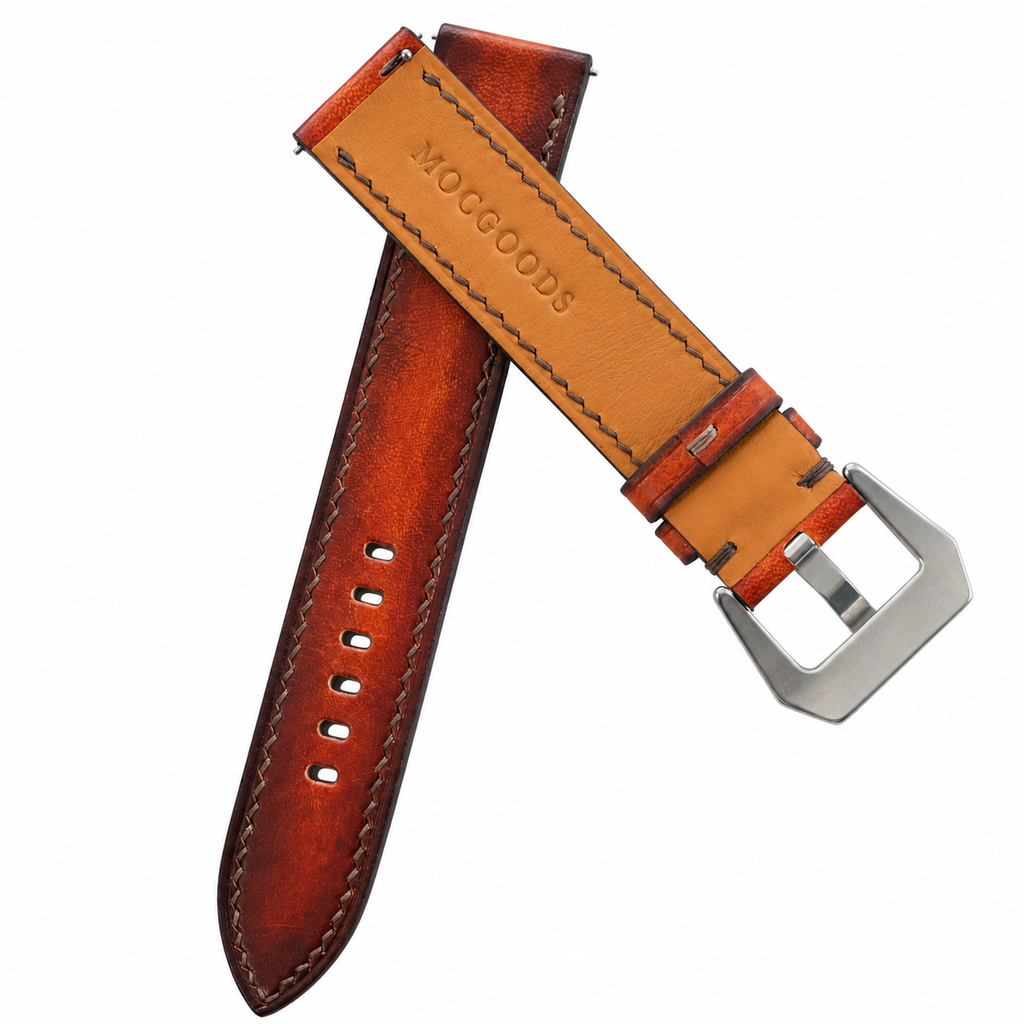Antique Cognac Patina Vegetable Tanned Leather Watch Strap