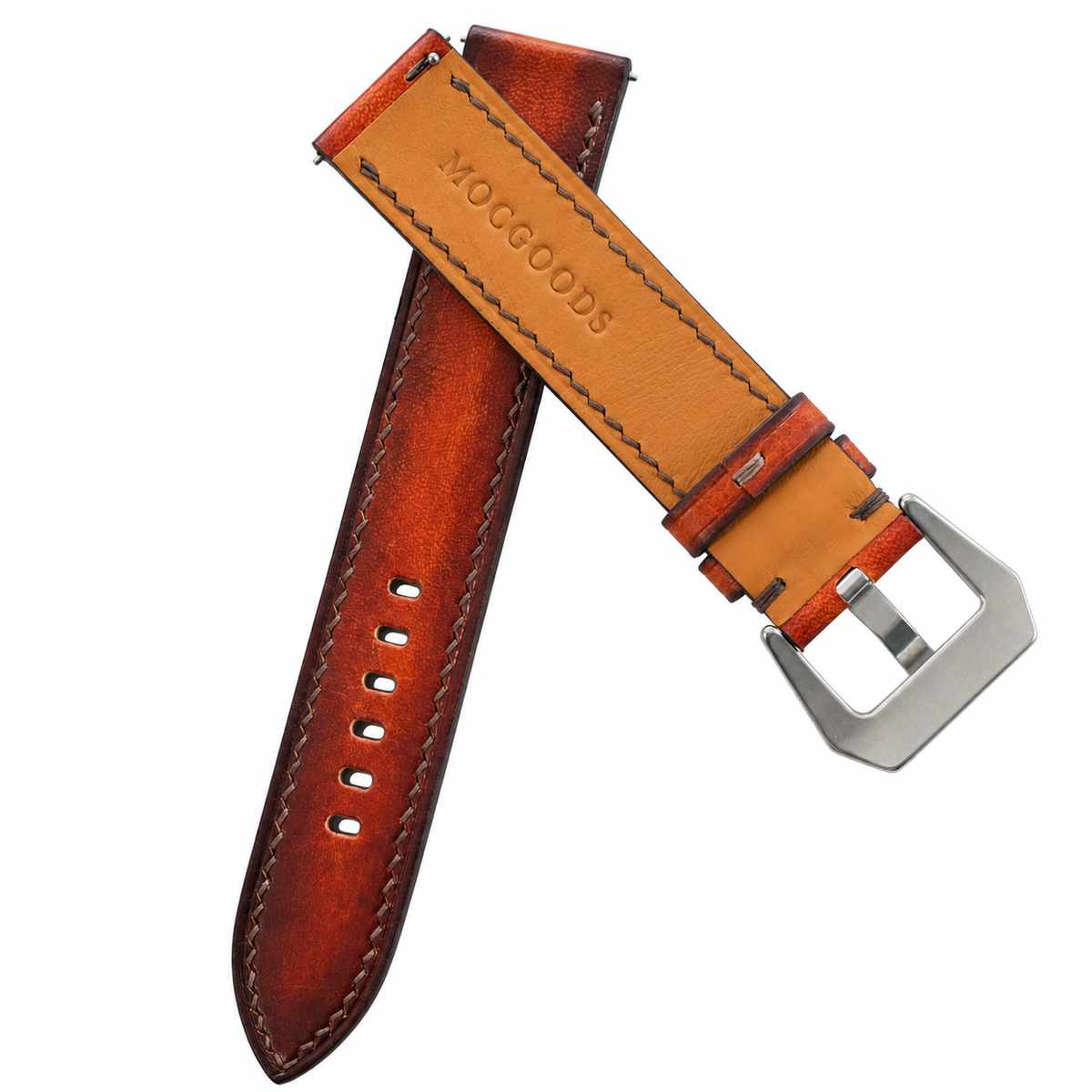 Antique Cognac Patina Vegetable Tanned Leather Watch Strap